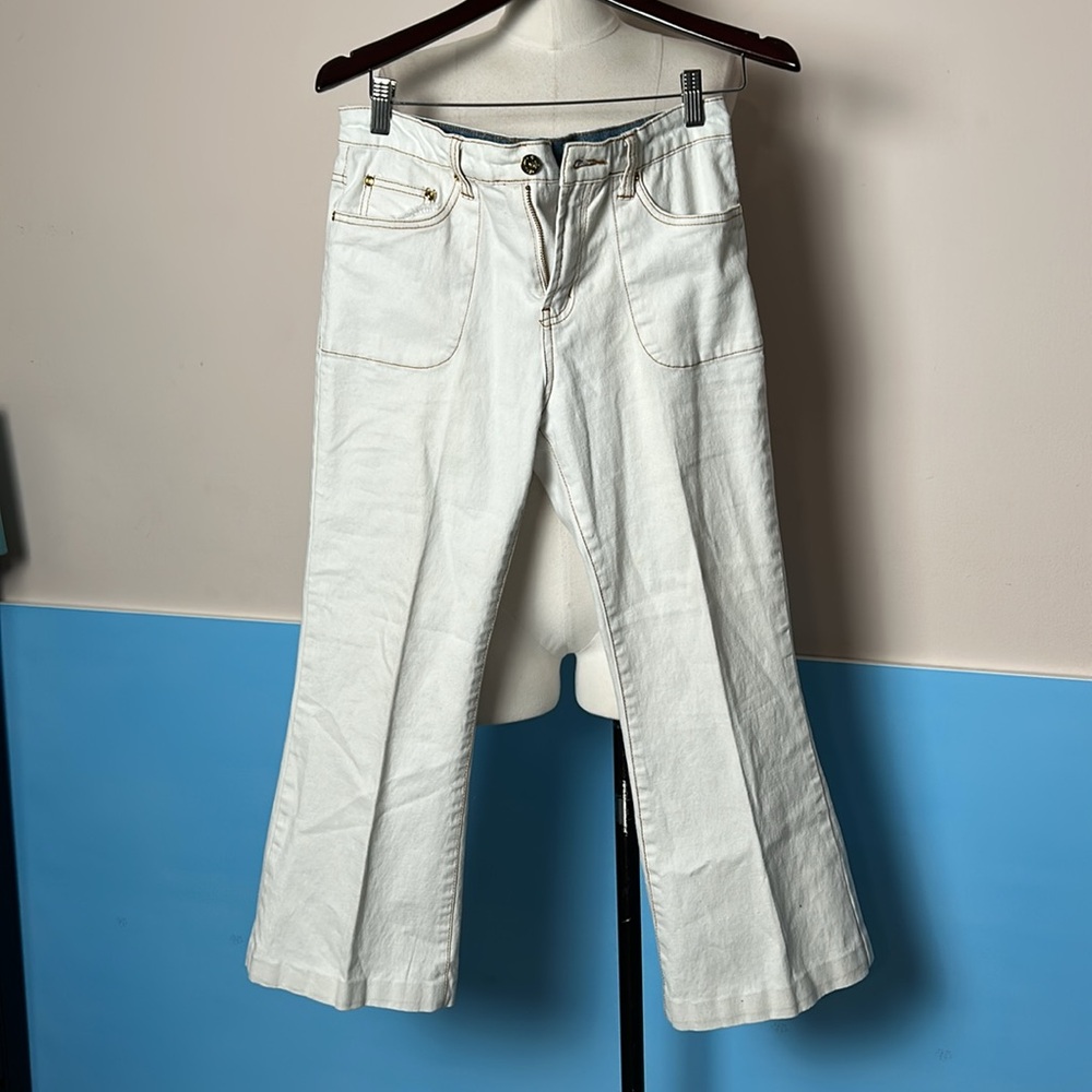 DG2 Diane Gilman Cream Flared Pants with Gold Button size 8 P - Picture 3 of 14